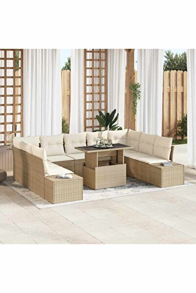 vidaxl Set de canapele pentru gradina 10 pcs Bej Rattan poli