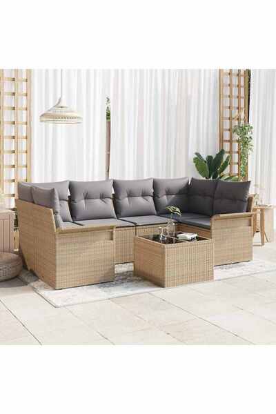 vidaxl Set de canapele pentru gradina 7 pcs Bej Rattan poli