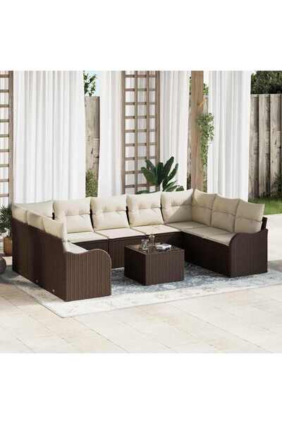 vidaxl Set de canapele pentru gradina 10 pcs maro È™i alb Rattan poli