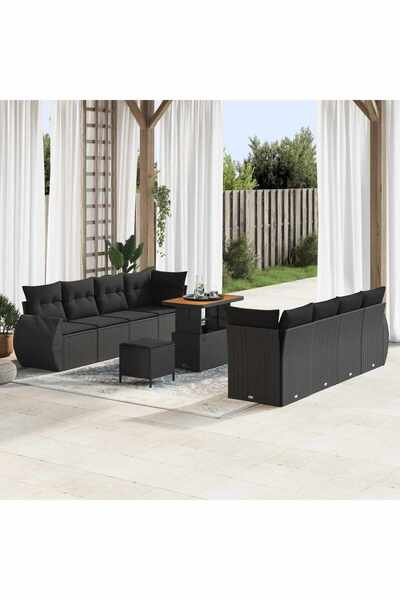 vidaxl Set de canapele pentru gradina cu perna 11 pcs Negru poliratan