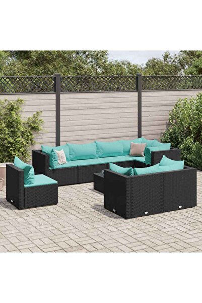 vidaxl Set mobilier de gradina cu perne, 9 piese, negru, poliratan