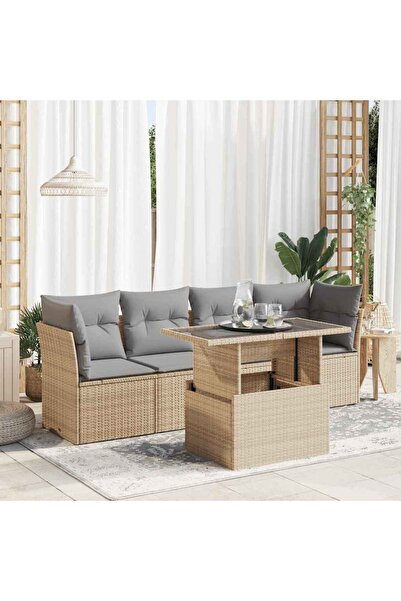 vidaxl Set canapele de gradina cu perne, 5 piese, bej, poliratan