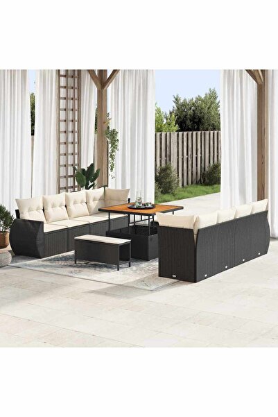 vidaxl Set de canapele pentru gradina cu perna 11 pcs Negru poliratan