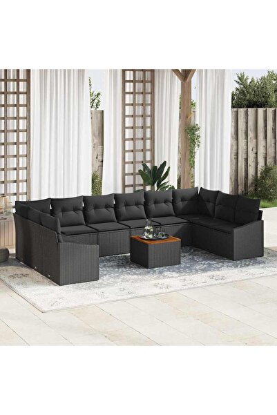 vidaxl Set de canapele pentru gradina 11 pcs Negru poliratan