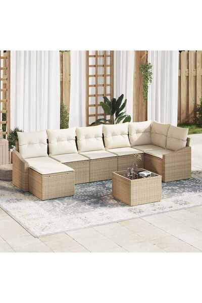 vidaxl Set de canapea cu perna 8 pcs Bej poliratan