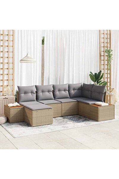 vidaxl Set de canapele pentru gradina cu perna 6 pcs Bej poliratan