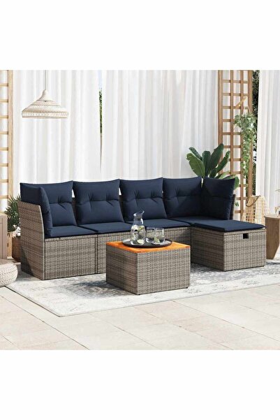 vidaxl Set mobilier gradina cu perne, 6 piese, gri, poliratan