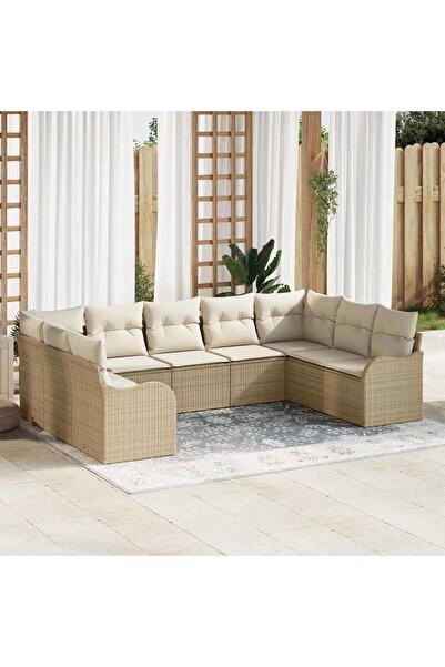 vidaxl Set de canapele pentru gradina 9 pcs Bej È™i alb poliratan