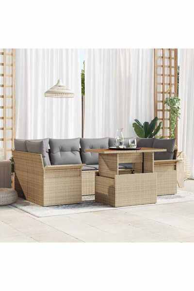 vidaxl Set de canapele pentru gradina 7 pcs Bej Rattan poli