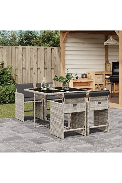 vidaxl Set mobilier de gradina cu perne, 5 piese gri deschis poliratan