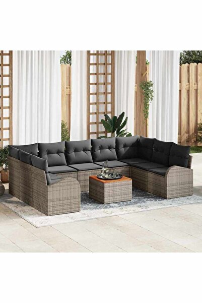 vidaxl Set de canapele pentru gradina cu perna 10 pcs Gri poliratan
