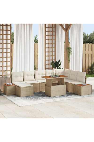 vidaxl Set de canapele pentru gradina 9 pcs Bej Rattan poli