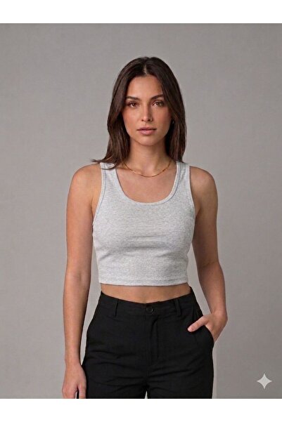 Ydn giyim Women's Square Neck Ribbed Basic Crop