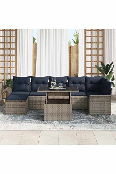 vidaxl Set de canapele pentru gradina cu perna 8 pcs Gri poliratan