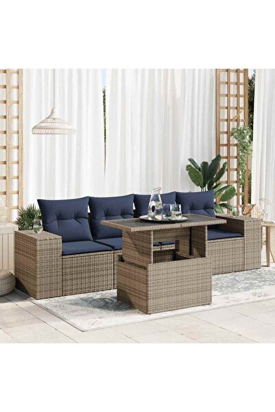 vidaxl Set canapea de gradina cu perne, 5 piese, poliratan/lemn acacia