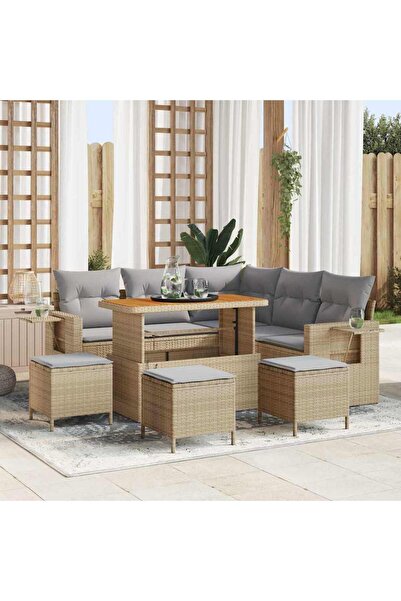 vidaxl Set de canapele pentru gradina cu perna 9 pcs Bej poliratan
