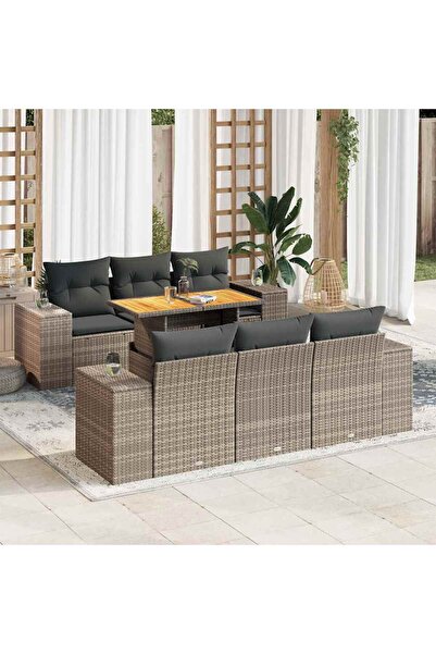 vidaxl Set canapele de gradina, 7 piese, cu perne, gri, poliratan
