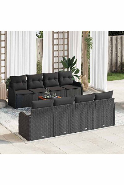 vidaxl Set de canapele pentru gradina 9 pcs Negru poliratan