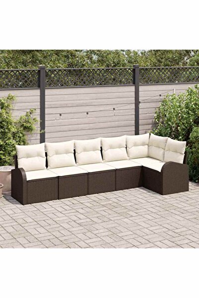 vidaxl Set de canapele pentru gradina cu perna 6 pcs Maro Rattan poli
