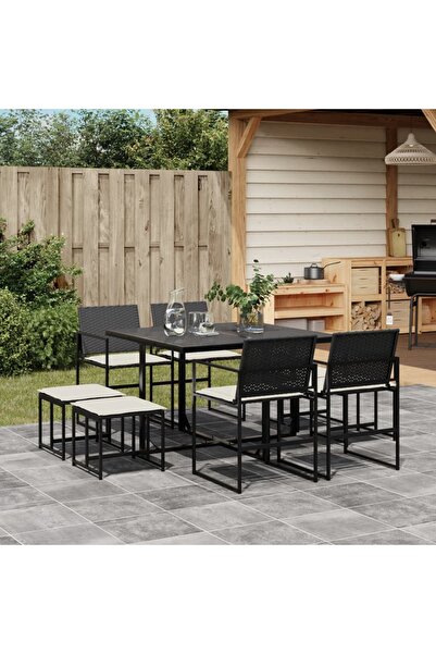 vidaxl Set mobilier de gradina cu perne, 9 piese, negru, poliratan