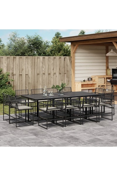 vidaxl Set mobilier de gradina cu perne, 13 piese, negru, poliratan