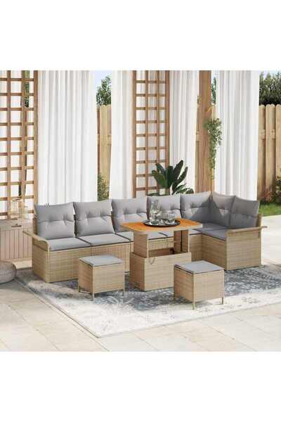 vidaxl Set de canapele pentru gradina cu perna 9 pcs Bej poliratan