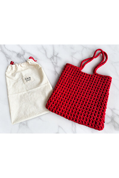 BNE Accessory El Örgüsü Kırmızı Çıkarılabilir Astarlı&Keseli Plaj, Alışveriş ...