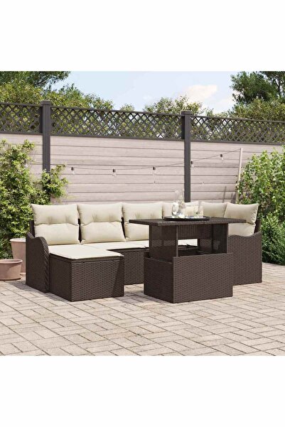 vidaxl Set de canapele pentru gradina cu perna 7 pcs Maro Rattan poli