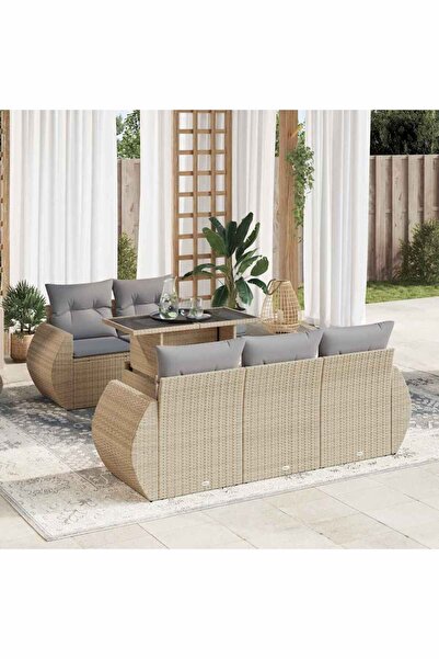 vidaxl Set canapele de gradina cu perne, 6 piese, bej, poliratan
