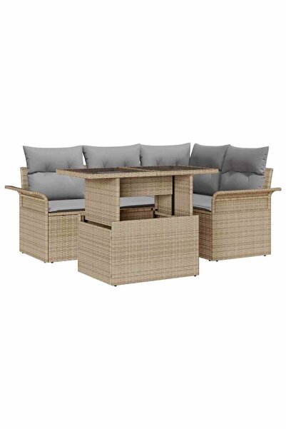 vidaxl Set de canapele pentru gradina cu perna 5 pcs Bej Rattan poli