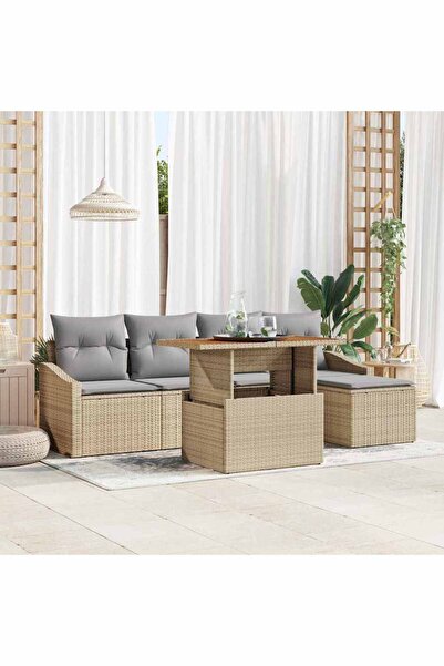 vidaxl Set de canapele pentru gradina 6 pcs Bej Rattan poli