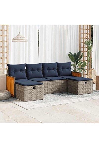 vidaxl Set mobilier gradina cu perne, 6 piese, gri, poliratan