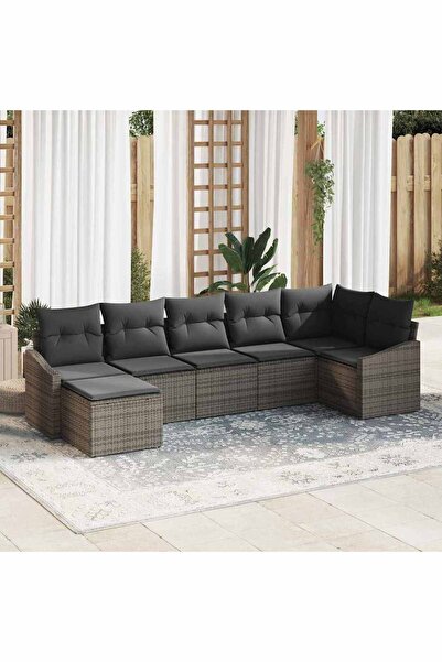 vidaxl Set de canapele pentru gradina cu perna 7 pcs Gri poliratan