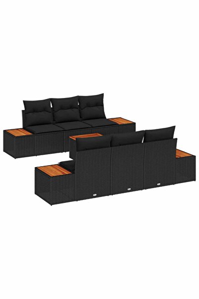 vidaxl Set de canapele pentru gradina cu perna 7 pcs Negru Rattan poli