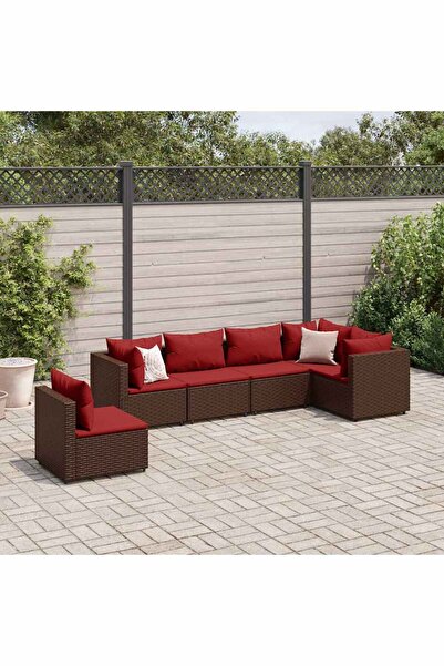 vidaxl Set mobilier de gradina cu perne, 6 piese, maro, poliratan