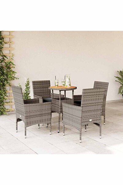 vidaxl Set mobilier gradina cu perne 5 piese gri poliratan/lemn acacia