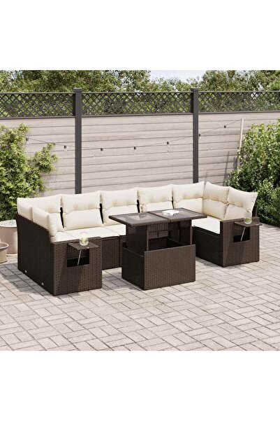 vidaxl Set canapele de gradina cu perne, 8 piese, maro, poliratan