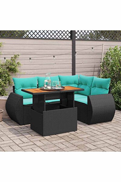 vidaxl Set mobilier de gradina cu perne, 5 piese, negru, poliratan