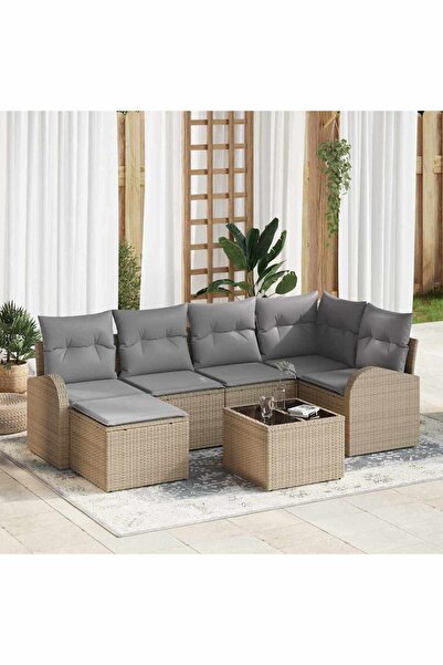 vidaxl Set de canapea cu perna 7 pcs Bej È™i gri deschis poliratan