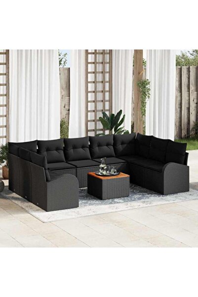 vidaxl Set de canapele pentru gradina 10 pcs Negru poliratan