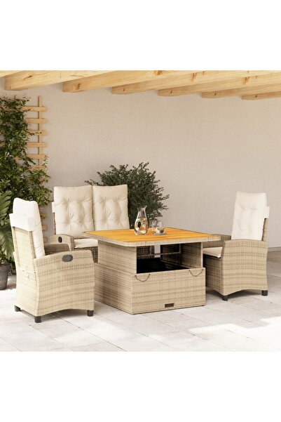 vidaxl Set canapele de gradina, 4 piese, cu perne, bej, poliratan