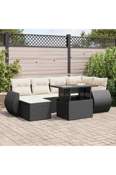 vidaxl Set canapele de gradina cu perne, 7 piese, negru, poliratan