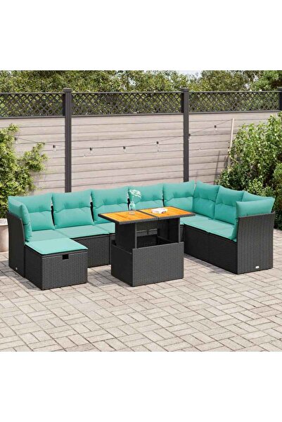 vidaxl Set canapele gradina cu perne 9 piese gri poliratan/lemn acacia