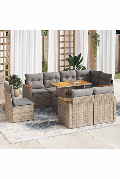 vidaxl Set canapele gradina cu perne 9 piese bej poliratan/lemn acacia