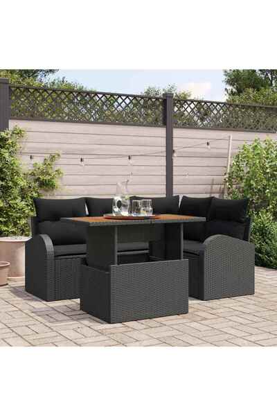 vidaxl Set de canapele pentru gradina 5 pcs Negru Rattan poli
