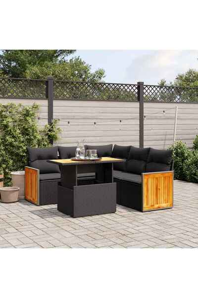 vidaxl Set mobilier de gradina cu perne, 6 piese, negru, poliratan