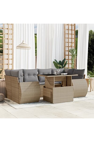 vidaxl Set canapele de gradina, 7 piese, cu perne, bej, poliratan