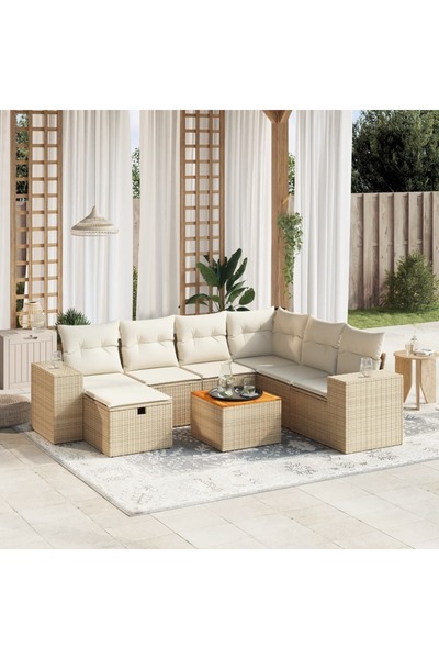 vidaxl Set canapele de gradina, 8 piese, cu perne, bej, poliratan