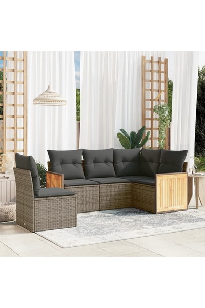 vidaxl Set canapea de gradina cu perne, 5 piese, gri, poliratan