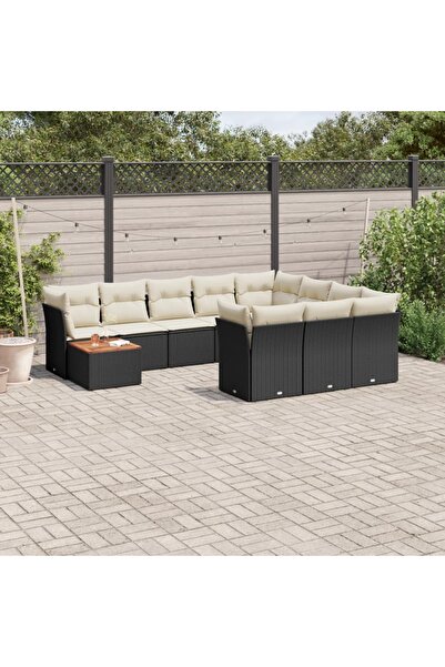 vidaxl Set canapele de gradina cu perne, 11 piese, negru, poliratan
